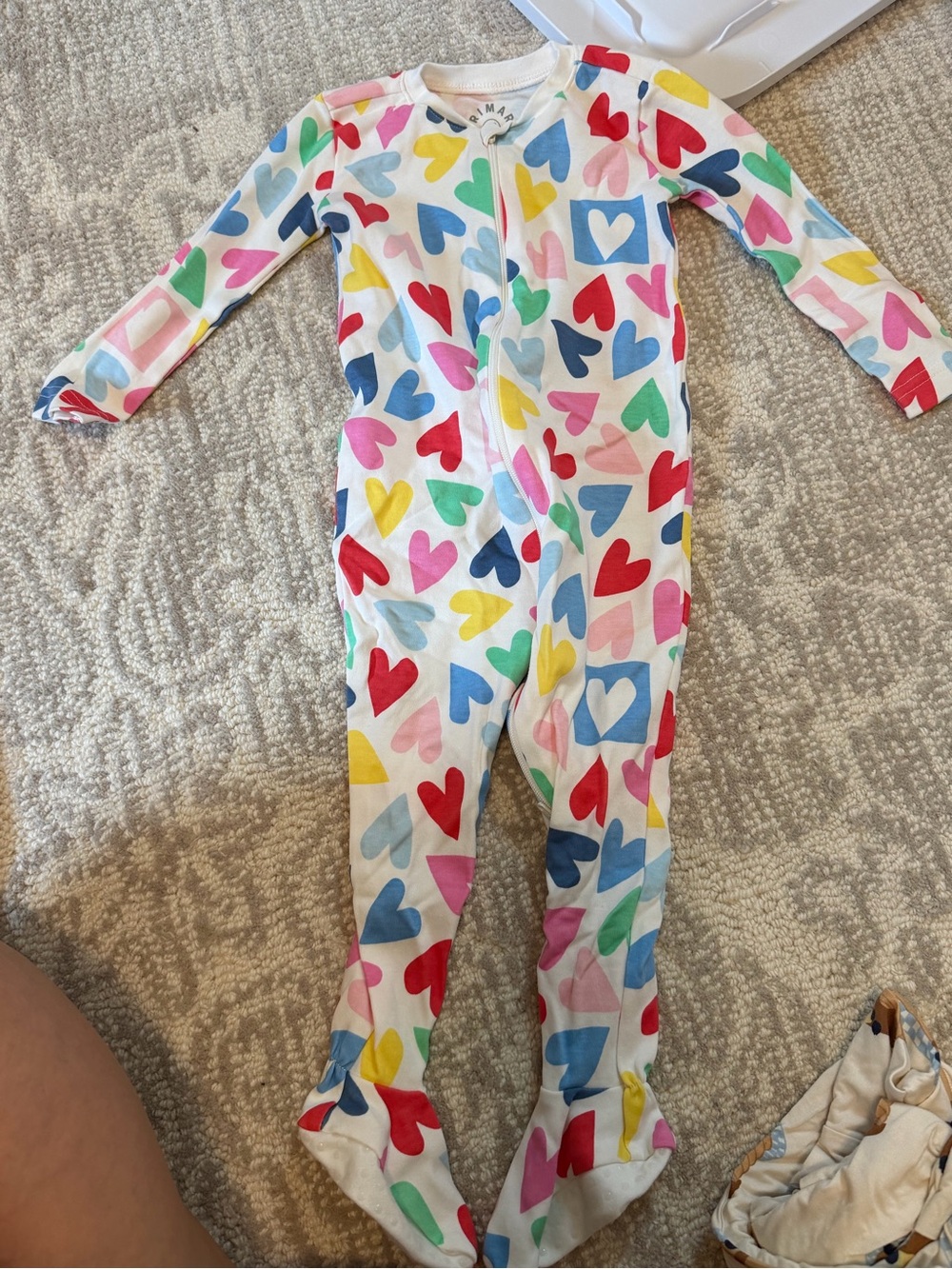 Primary Multicolor Heart-Print Footed Pajamas - White Base
